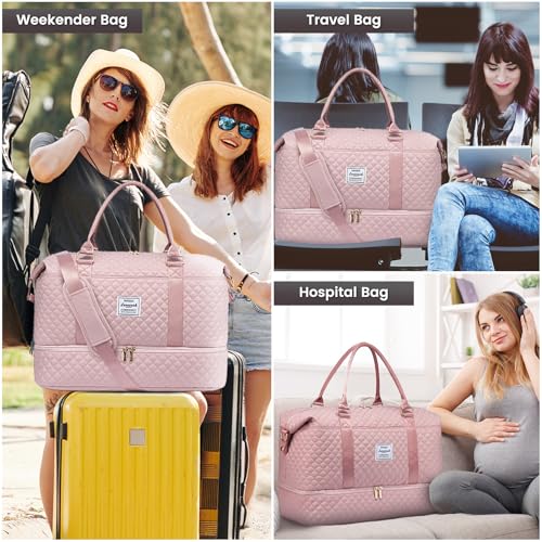 LOVEVOOK Travel Duffle Bag,Weekender Bags for Women with Shoe Compartment - color: Pink-b, size: Large-2 Pcs