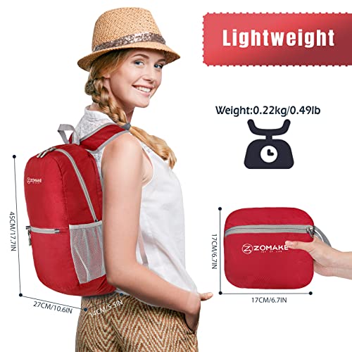 ZOMAKE Lightweight Packable Backpack, Foldable Small Travel Day Pack - color: C-red