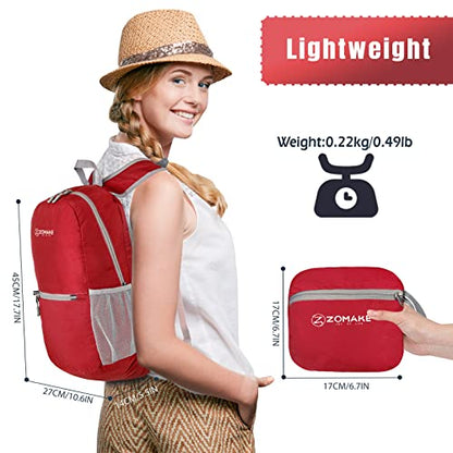ZOMAKE Lightweight Packable Backpack, Foldable Small Travel Day Pack - color: C-red
