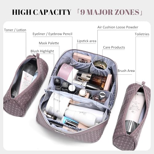 BOYATU Travel Makeup Bag for Women: Four Leaf Clover 3 Pcs Set Cosmetic Bag - color: M-02Purple