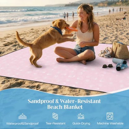 OIGAE Beach Blanket Waterproof Sandproof Oversized Beach Mat - color: Pink Sea Shells, size: 7x8 Ft (2～5 person)
