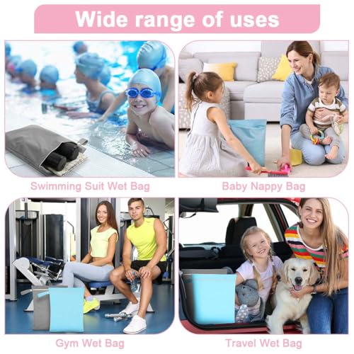 2PCS Wet Bags, Waterproof Reusable Cloth Diaper Bags, Grey + Blue - color: Grey & Blue - 2 Pieces - 30 x 40 cm