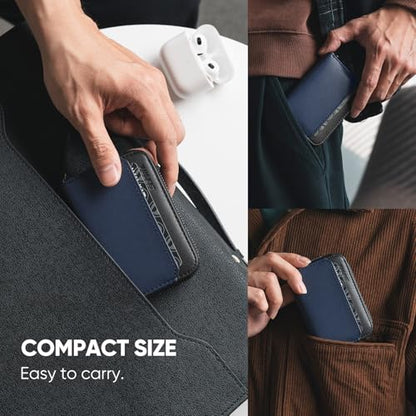 VULKIT RFID Blocking Credit Card Holder, Leather Business Card Holder Case, Minimalist Zipper Wallet, Charcoal Blue - color: Charcoal Blue