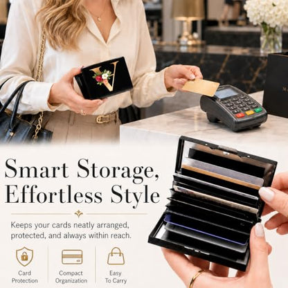 Initial E Metal Wallet Credit Card Protector Case Equipped RFID Blocking | with Pop-Up Button Slim Business Cards Holder Aluminum Cards Case Exclusive Initial E Gifts for Women Men - color: Letter E