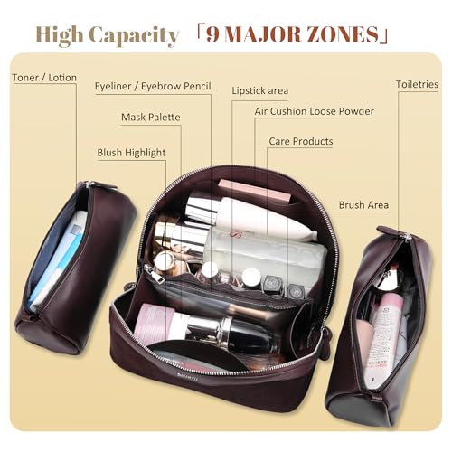 BOYATU Genuine Leather Travel Makeup Bag: Hand-made 3 Pcs Set Cosmetic Bags - color: 08Coffee