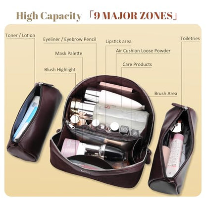 BOYATU Genuine Leather Travel Makeup Bag: Hand-made 3 Pcs Set Cosmetic Bags - color: 08Coffee