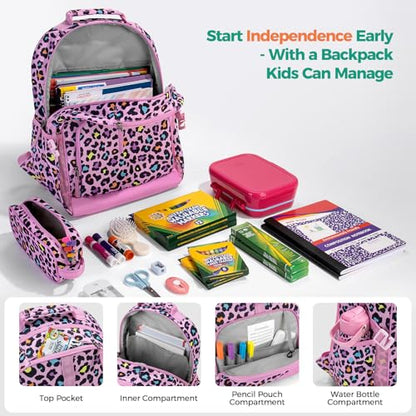 Choco Mocha Floral Backpack Set Kids Backpacks for Girls, Girls Backpack with Lunch Box & Water Bottle, Elementary School Bookbag Age 6-8 17 Inch, Pink - color: Floral Pink
