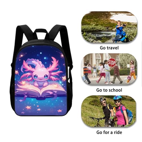 Axolotl Backpack Set for Girls 3-in-1 Elementary & Middle School Backpack with Lunch Box and Pencil Case, Cute Bookbags for Kids 6-8 Back to School Essential - color: Axolotl Book