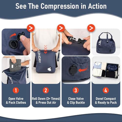 WiseBoy 2 Pack Travel Laundry Bag, Compression Storage for Dirty Clothes - color: Navy & Orange