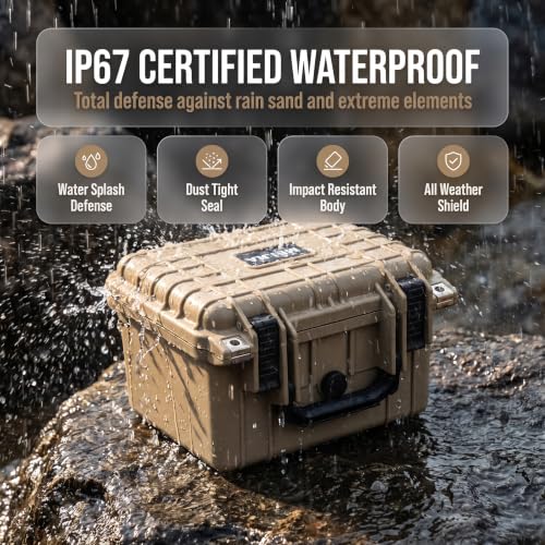 MEIJIA Portable All Weather IP67 Waterproof Camera Case,hard case with Customizable Fit Foam,Fit Use of Drones,Camera,Equipments,10.62 x9.68x6.87inches(Desert Tan) - color: Desert Tan, size: 10.62 x 9.68 x 6.87 inches