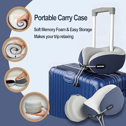 Travel Neck Pillow, Memory Foam Airplane Pillow for Long Flights - color: Blue