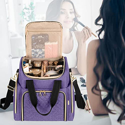 LUXJA Travel Makeup Bag with 2 Removable Makeup Cases, Purple - color: Purple