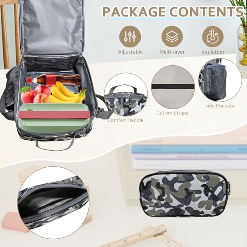 Camo Backpack for Boys, 19'' Boy Bookbag Set with Lunch Box & Pencil Case - color: Camo Backpack Set 2