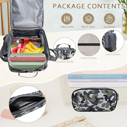 Camo Backpack for Boys, 19'' Boy Bookbag Set with Lunch Box & Pencil Case - color: Camo Backpack Set 2