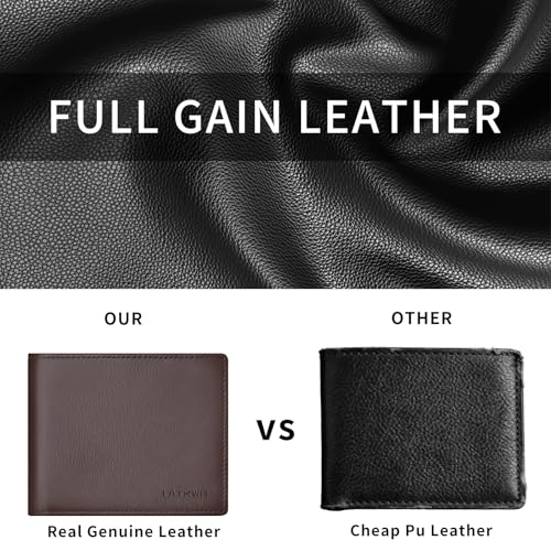 Men’s Genuine Leather Bifold Wallet RFID Blocking Slim Front Pocket - color: Brown