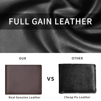 Men’s Genuine Leather Bifold Wallet RFID Blocking Slim Front Pocket - color: Brown