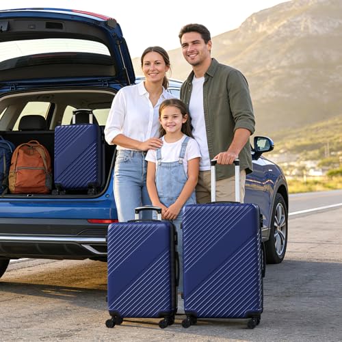 Luggage Sets 3 Piece, ABS Hardside Suitcase Set (20/24/28) with Spinner Wheels, TSA Security Lock, Airline-Approved Carry-On & Lightweight Large Checked Luggage for Business, Travel, Family Vacations - color: Blue, size: 3-Piece Set