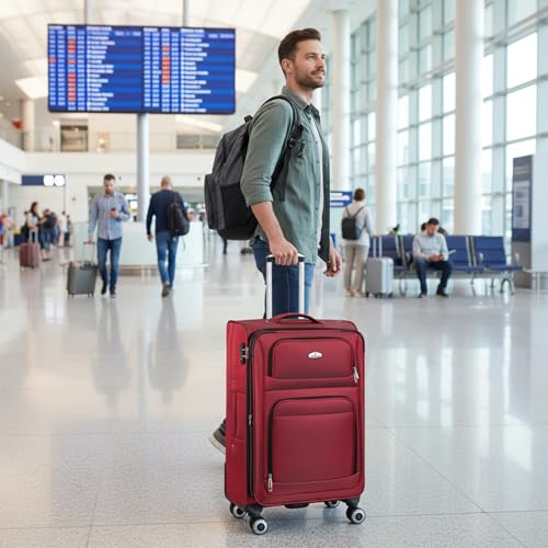26" Checked Softside Luggage,Expandable 15% Suitcase - color: Red, size: Checked-Medium 26-Inch