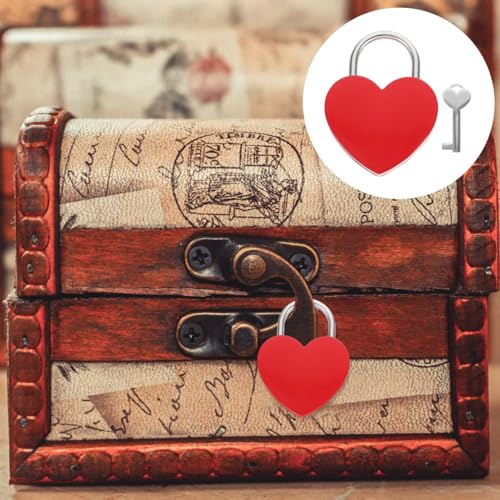 Hemoton Heart-Shaped Padlock with Key Red Zinc Alloy Small Lock for Jewelry Boxes Luggage Suitcases and Backpacks Compact Travel Lock for Couples - color: Red