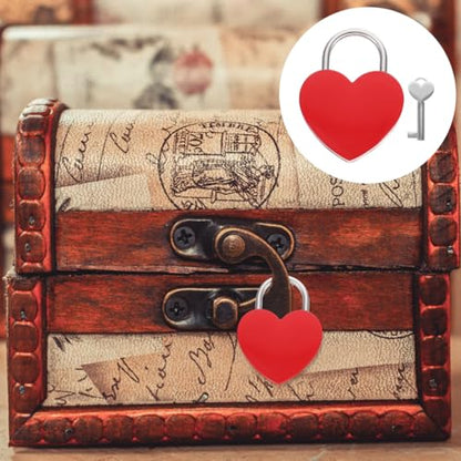 Hemoton Heart-Shaped Padlock with Key Red Zinc Alloy Small Lock for Jewelry Boxes Luggage Suitcases and Backpacks Compact Travel Lock for Couples - color: Red