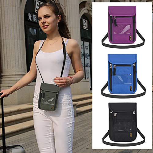 CLAPE Ripstop Nylon Neck Passport Pouch with Detachable Strap RFID Blocking Travel Bag Unisex Multifunction Document Organizer Cell Phone Bag - color: HZB01-Black