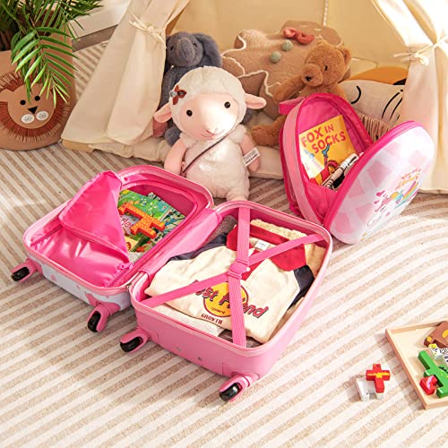 GYMAX Kids Carry On Luggage Set, 12" & 16" 2PCS Rolling Suitcase - color: Happy Pony