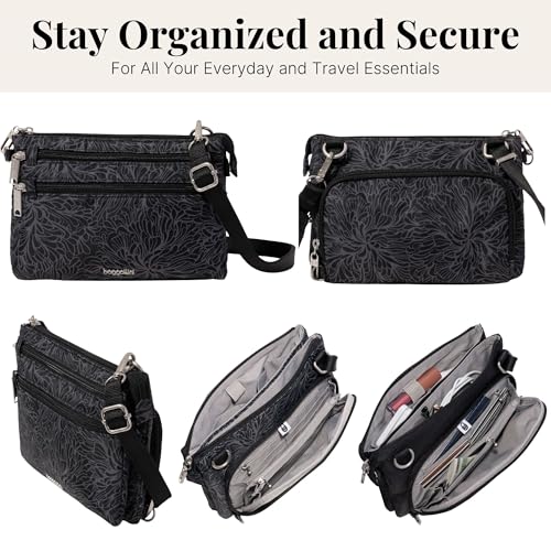 Securtex Anti-Theft Stash Crossbody - 9.25"x 6.25" Travel Safe Bag w/Locking Zippers - color: Midnight Blossom