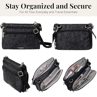 Securtex Anti-Theft Stash Crossbody - 9.25"x 6.25" Travel Safe Bag w/Locking Zippers - color: Midnight Blossom