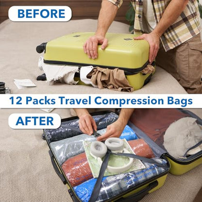 MEIQIHOME Vacuum Storage Bags, Space Saver Sealer Bags for Clothing, Pillows, Comforters, Blankets, Bedding, Travel, 12 Roll Bags, PA+PE Material