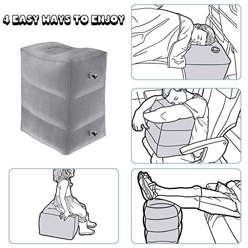 Inflatable Foot Rest Pillow Airplane Travel Kids Grey (1 Pack) - color: Gray