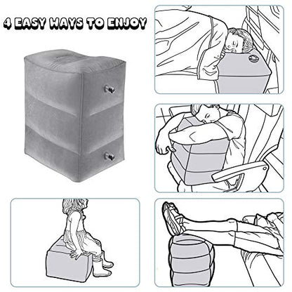 Inflatable Foot Rest Pillow Airplane Travel Kids Grey (1 Pack) - color: Gray