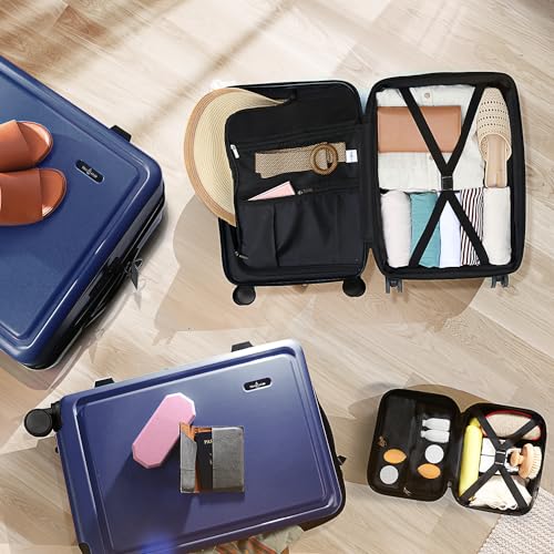 TRAVELARIM 4 Piece Luggage Sets with Spinner Wheels, Travel Suitcase Set - color: Navy, size: 4 Piece Set (20/24/28)