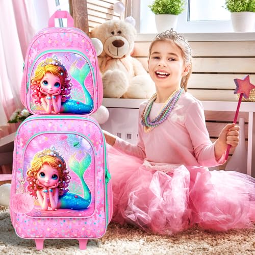 Kids Luggage Set for Girls, 18" Carry-on Suitcase 2PCS Mermaid Pink - color: Mermaid Pink