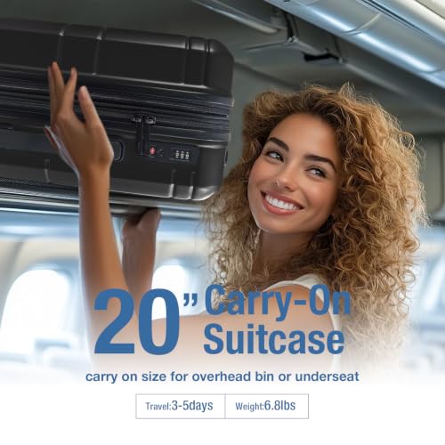 Carry On Luggage 22x14x9 Airline Approved,Hardshell Suitcase,20 Inch,Black - color: Black