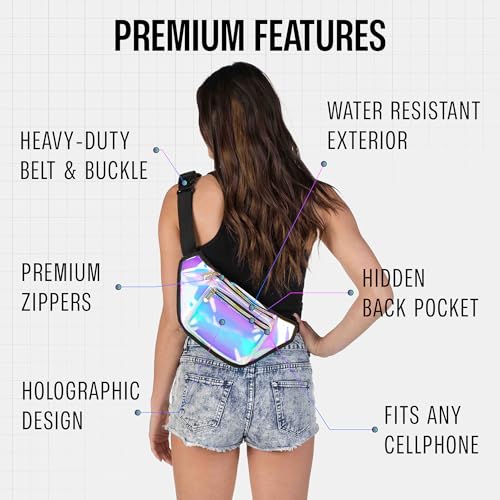 SoJourner Waterproof Holographic Fanny Pack, Luminous Holographic Blue - color: Holographic Blue