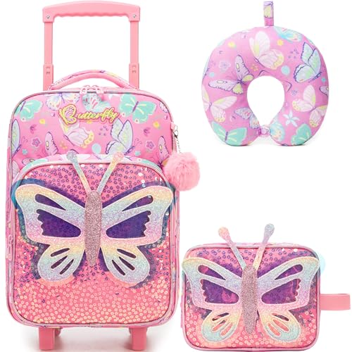 Kids Luggage with Wheels Softside 16" Kids Suitcase for Girls Luggage for Kid Airline Approved & Multi-function Carry Bag 3pcs Set - color: Fenhudie
