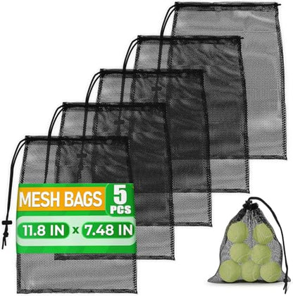 5 Pcs Small Mesh Bag Bulk, 11.8" x 7.48", Breathable Polyester (Black) - color: 5Pcs, Black Mesh Bags, S size