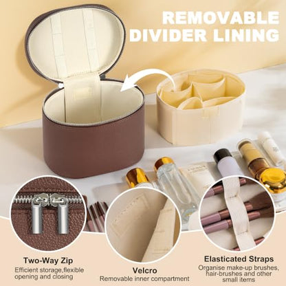 Makeup Bag Vanity Case Cosmetic Bag with Removable Divider Travel Toiletry Bag for Women Portable Make up Box Organizer, Coffe-Brown - color: Coffe Brown