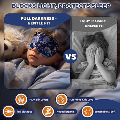 Kids Silk Sleep Mask, 100% Mulberry Silk Eye Mask with Adjustable Strap - color: Alien Style