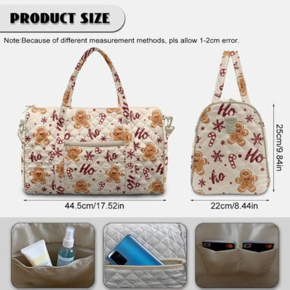 Youngerbaby Gingerbread Man Quilted Duffle Bag for Christmas Overnight - color: Gingerbread Candy Cream