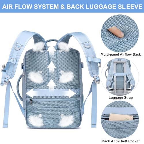 EZUOLA Carry On Backpack, Underseat 25L Travel Backpack for Women - color: Light-blue, size: Large-25L