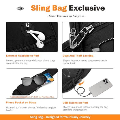 OSOCE Anti-Theft Sling Bag, Crossbody Bag for Men, Water-Resistant, 2.0L - color: Black 2.0, size: Large
