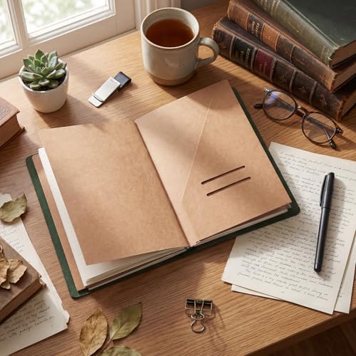 Traveling Refillable Leather Journal Notebook, Green, A5 Size - color: Green, size: A5 Size