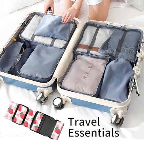 Luggage Straps for Suitcases, Heavy Duty Travel Belt with Quick-Release Buckle, Adjustable Suitcase Strap, Cute Luggage Accessories for Travel Cute Strawberry Checkerboard - color: Cute Strawberry Checkerboard