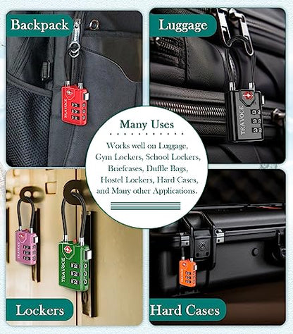 TRAVOCE TSA Approved Luggage Locks, Combination Cable Locks, Orange 6 Pack - color: Orange 6 Pack