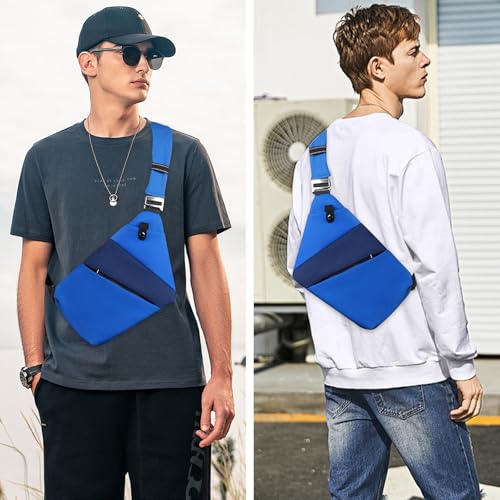 Anti Theft Crossbody Travel Bag - Multi-pocket Shoulder Bag with Adjustable Strap,Slim Sling Bag for Women Men - color: Royalblue＆blue Right Shoulder