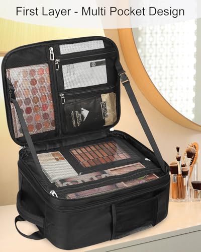 TANTO Makeup Backpack, Makeup Case Pro Artist Travel Train Case with 4 Bag - color: Black
