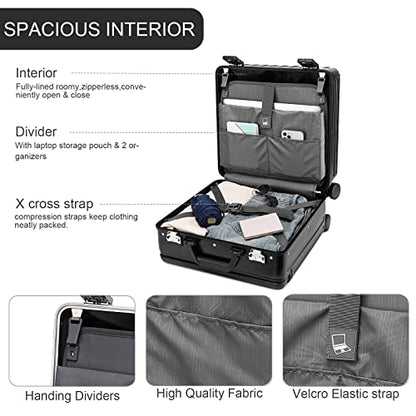 Somago Aluminum Frame 18" Carry On Luggage Wide Handle Suitcase Built-In Double TSA Lock Hardside Lightweight PC Travel Suitcase with Spinner Wheels, Black - color: Black, size: 18 Inch Carry On