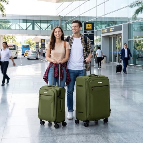 2-Piece Set(22/28in) Softside Luggage Sets,Expandable 20% - color: Green, size: 2-Piece Set (22 inch/28 inch)
