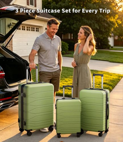 3 Piece Expandable Luggage Set with Spinner Wheels Hardshell Suitcase Set - color: Green